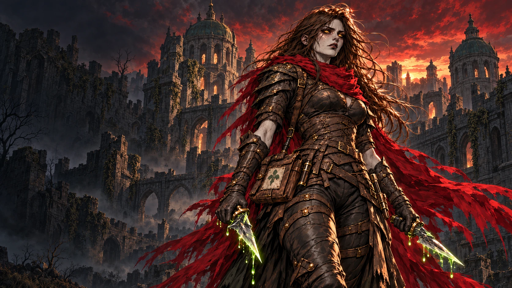 Persephoni as an undead rogue, wearing her crimson scarf before Lordaeron